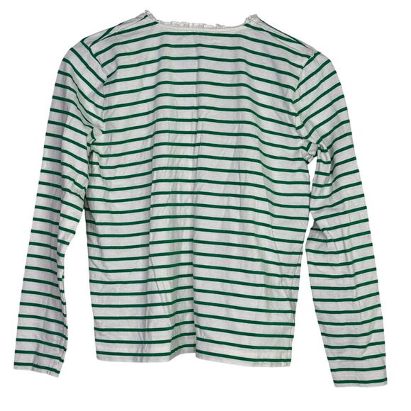 J. Crew Striped Ruffle Neck Henley Buttons Long Sleeve Top Blouse S Green White - Picture 6 of 15